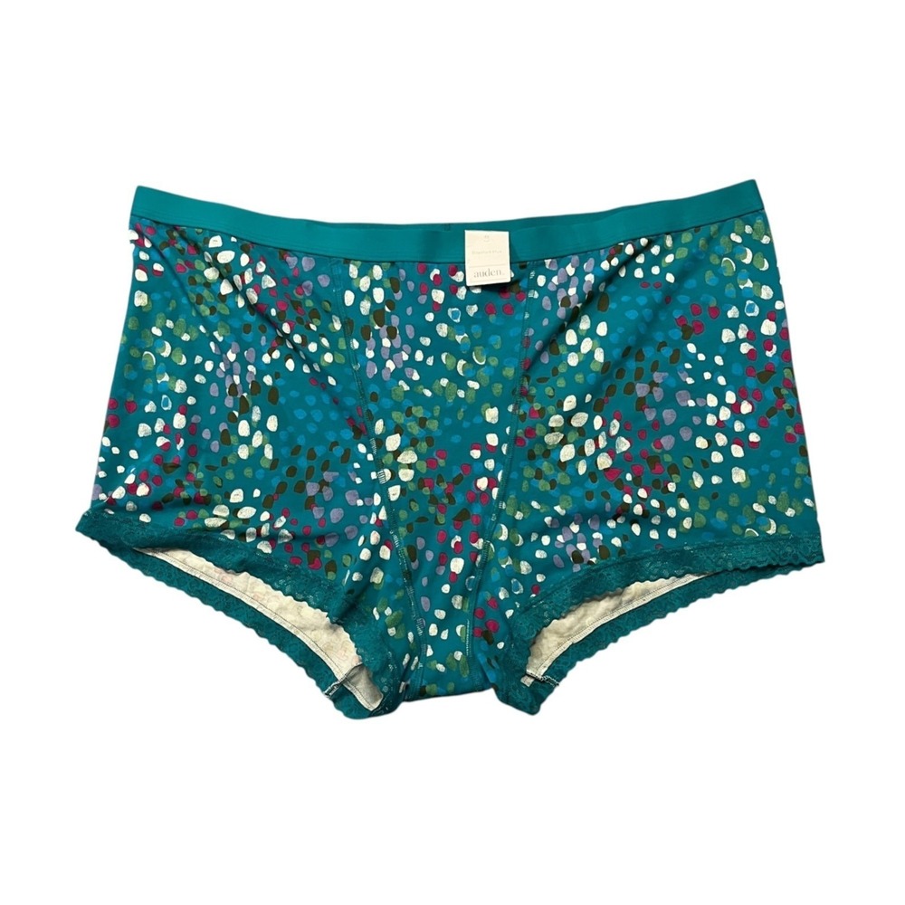 Auden Womens Cotton Blend Boy Shorts Underwear with Lace Plus Size 4XL NEW Teal